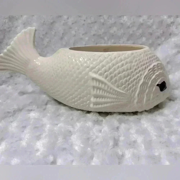 Vintage White Ceramic Fish Planter by Cuernavaca 1229 - Picture 1 of 12